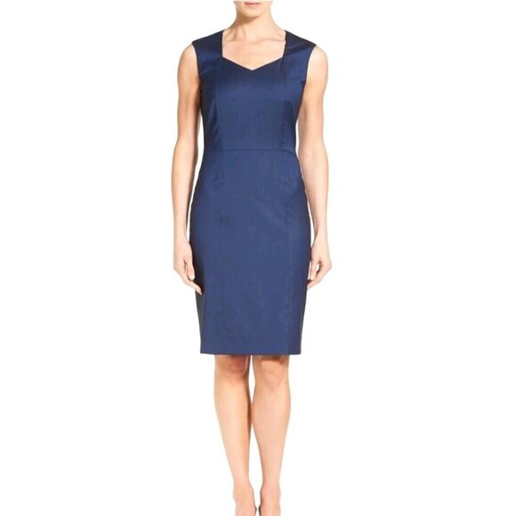 Boss Hugo Boss Delura Stretch Wool Blue Sheath Career Dress Size 4 - Picture 1 of 11